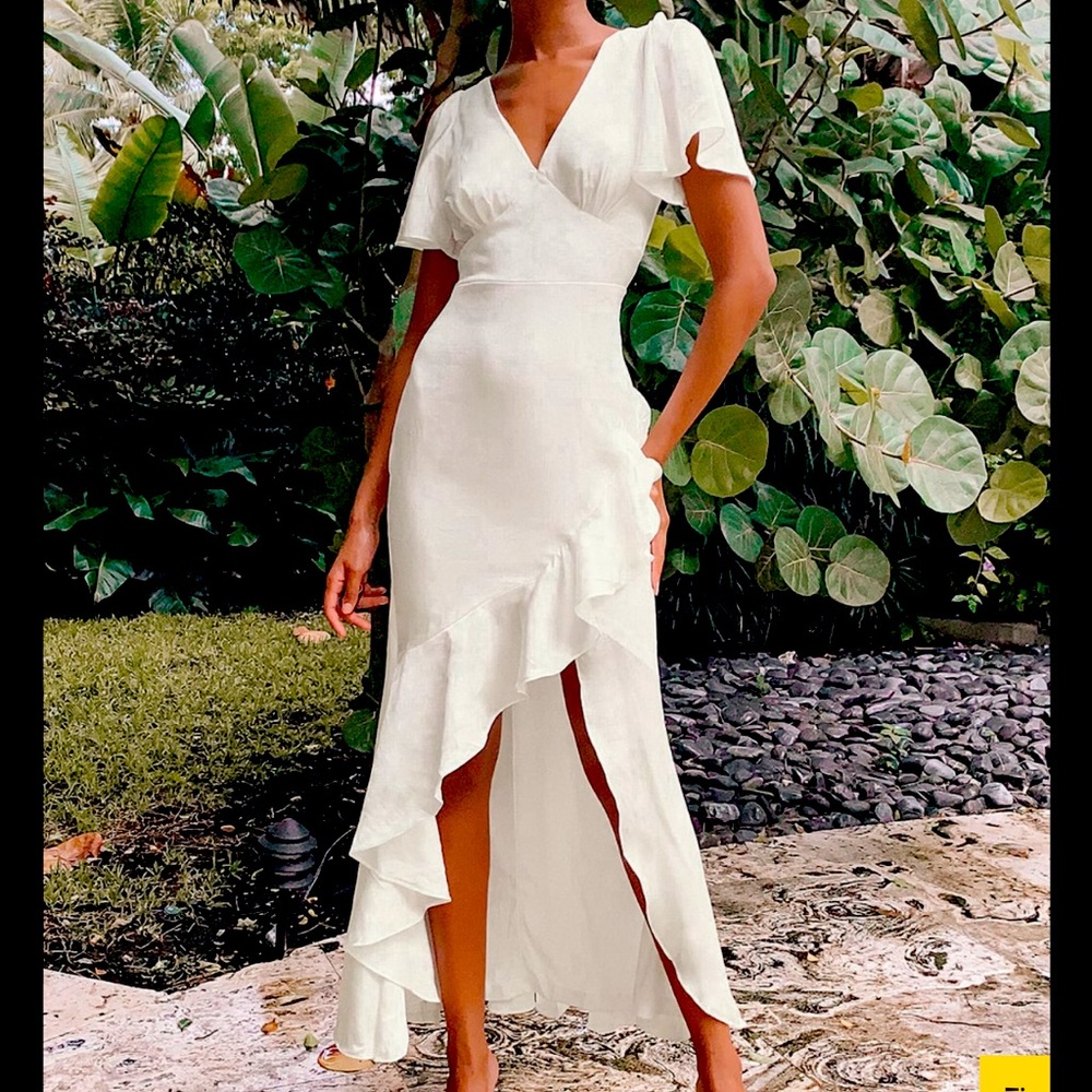 Beautiful White Satin Dress from Lulu’s